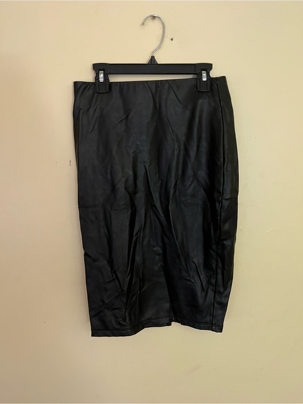 Shinestar Black Faux Leather Pencil Skirt